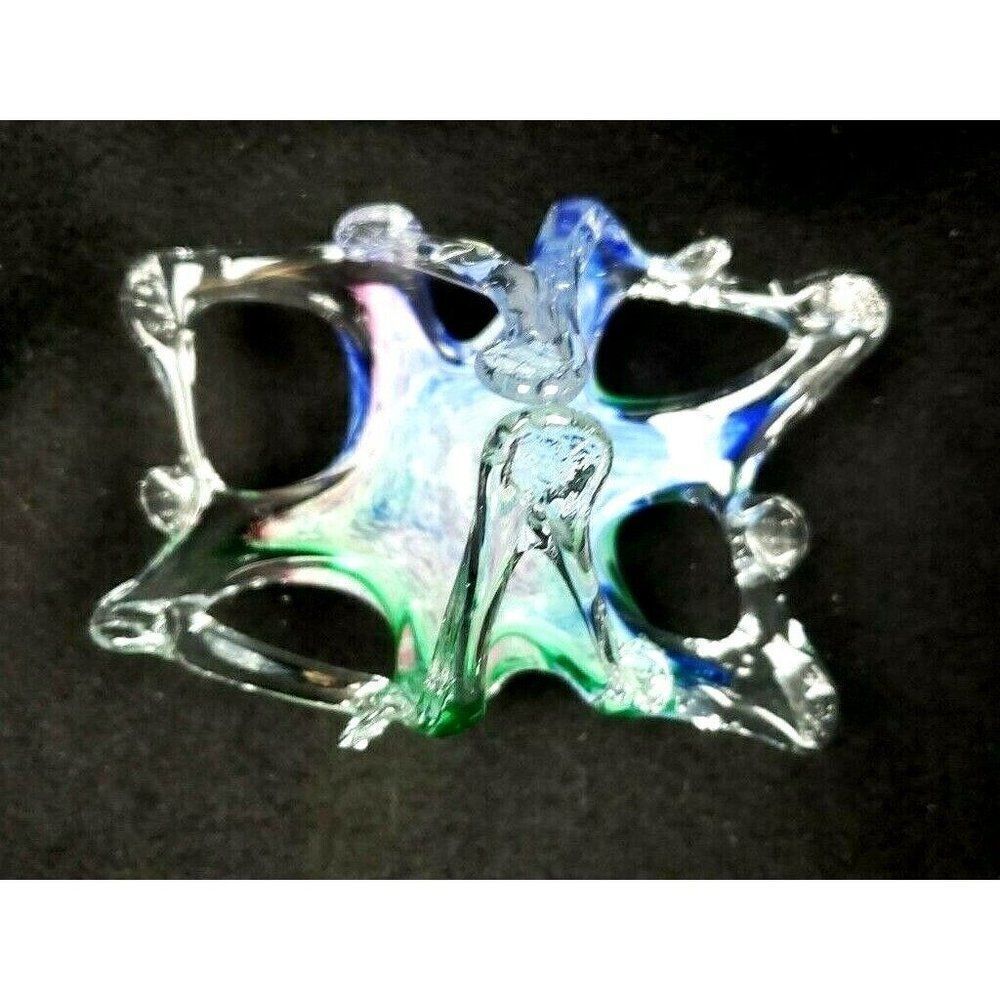STUNNING! Vintage Art Glass Basket Candy Dish Blue Pink Green Swirl Colorful - Picture 5 of 6